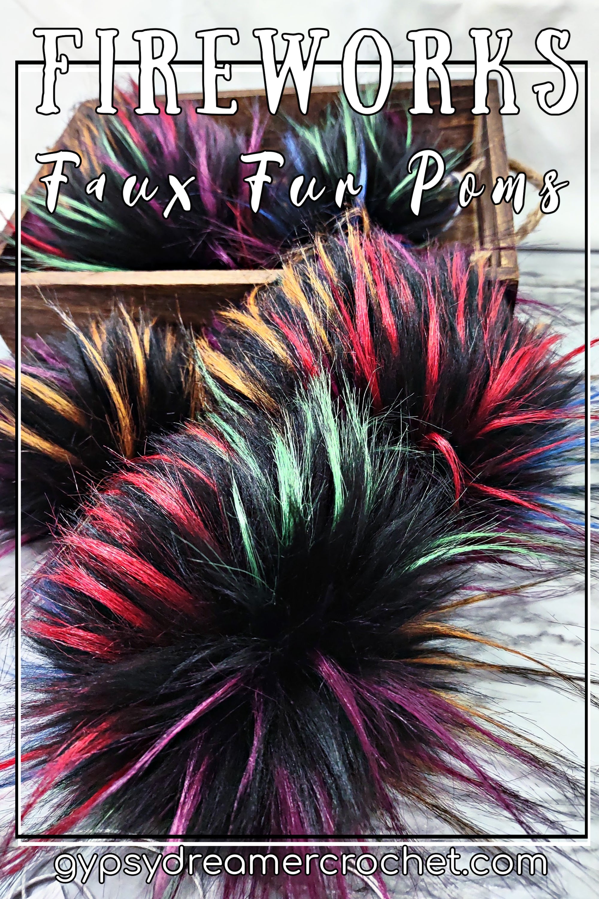 6 Pieces Rainbow Colors Faux Fur Pom Poms Snap Button Fluffy
