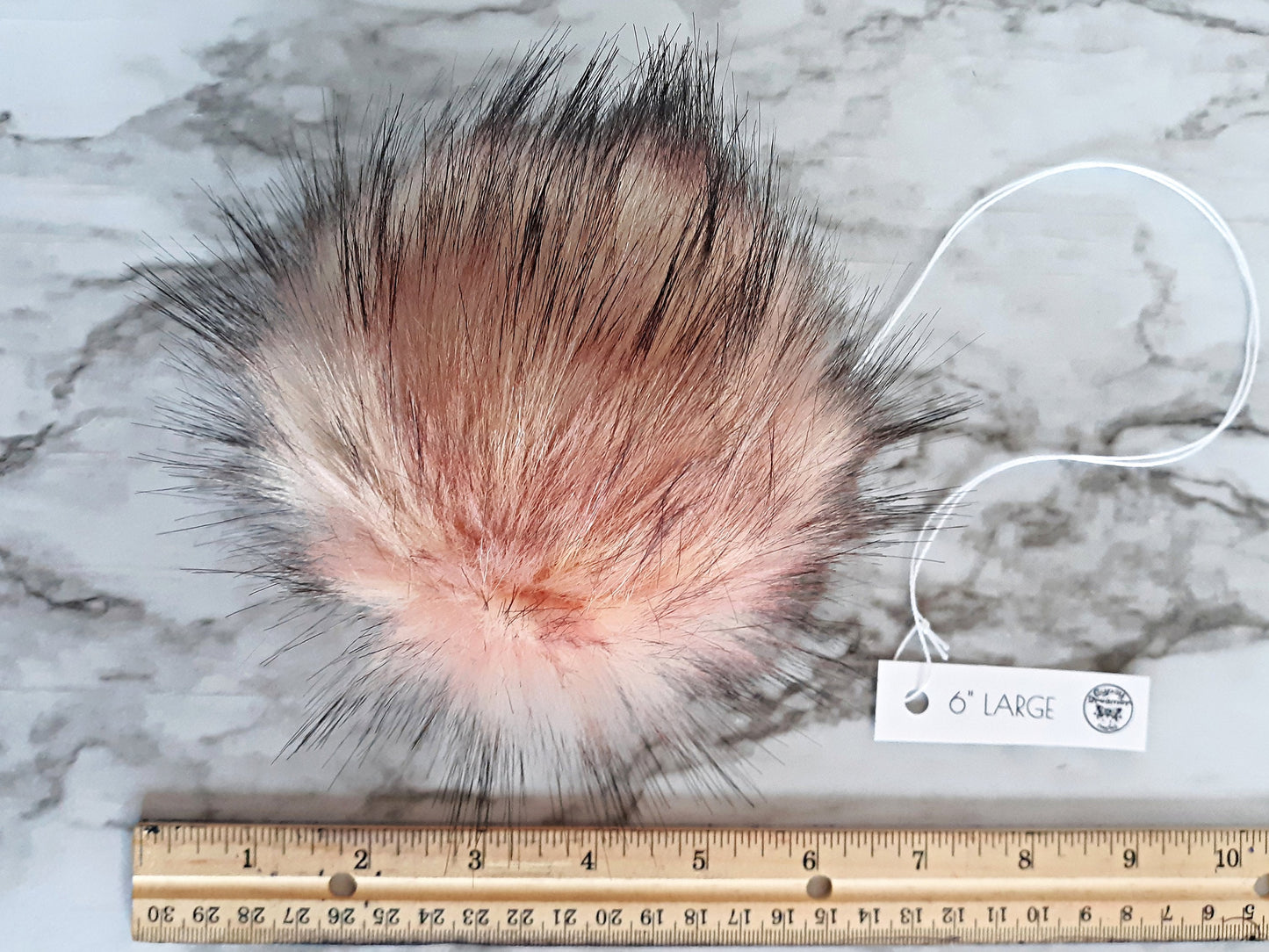 APOLLO Soft Pink Peach Grey Faux Fur Poms