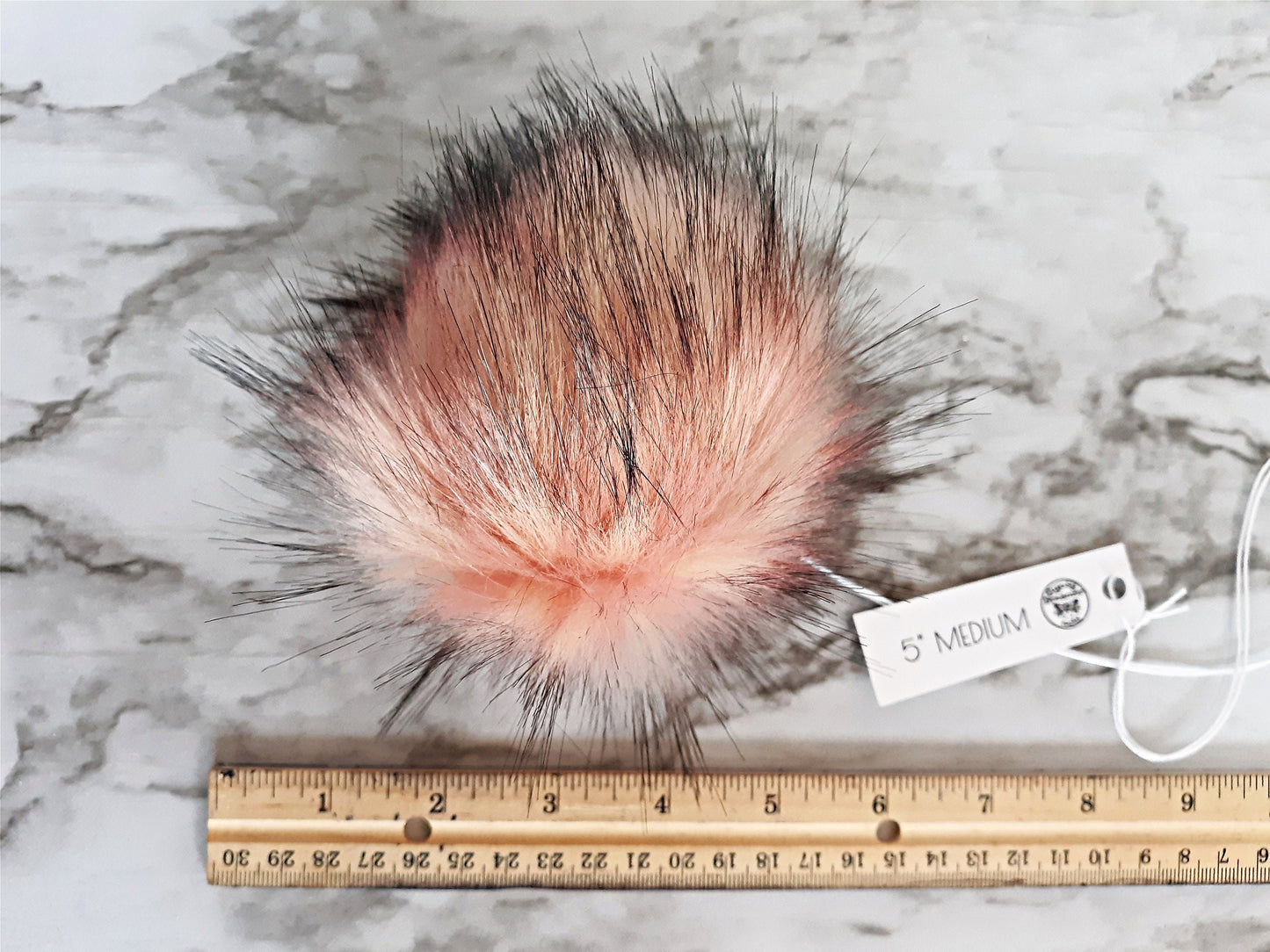 APOLLO Soft Pink Peach Grey Faux Fur Poms