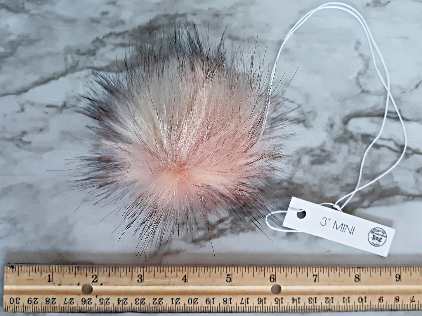 APOLLO Soft Pink Peach Grey Faux Fur Poms