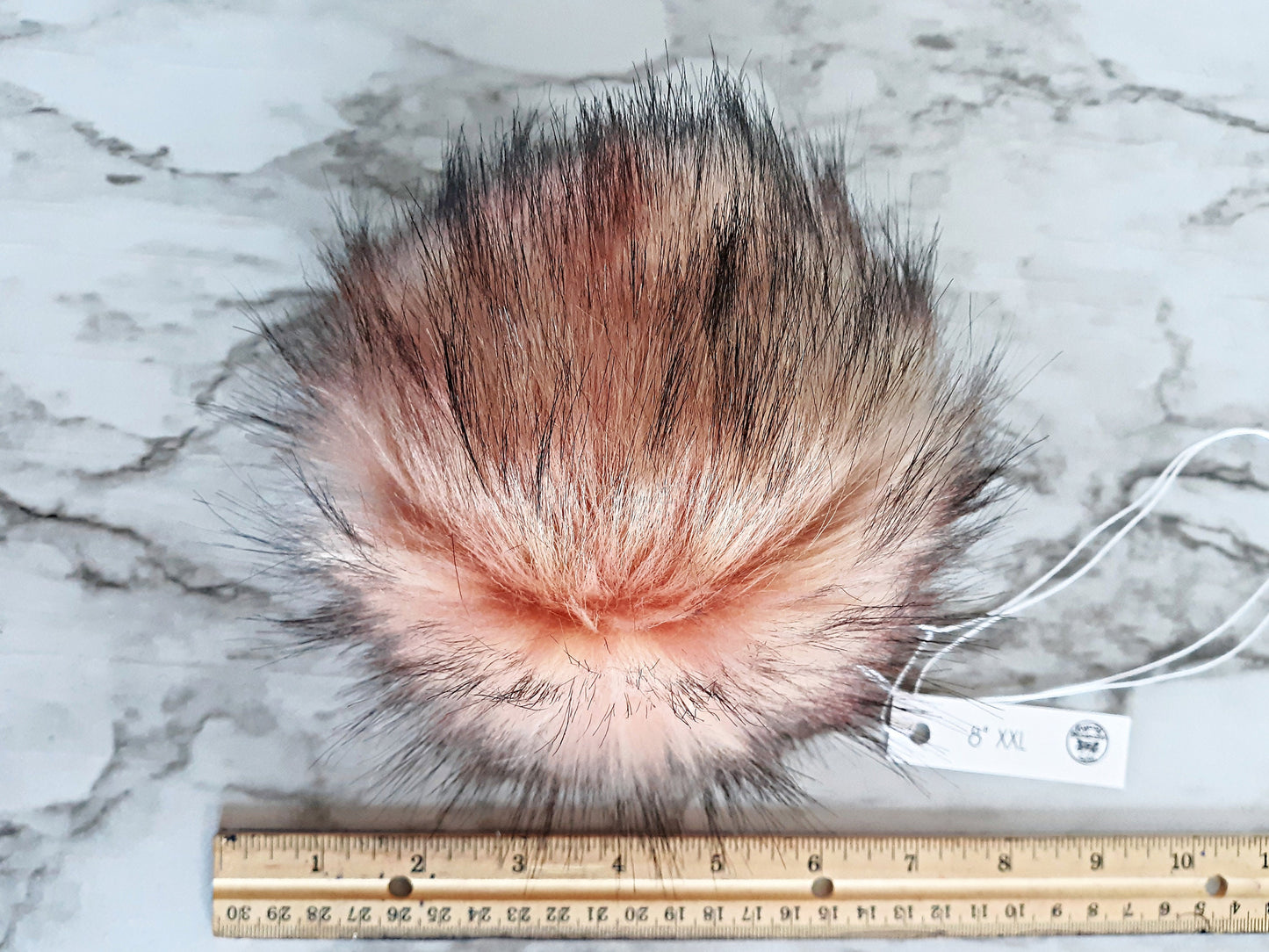 APOLLO Soft Pink Peach Grey Faux Fur Poms
