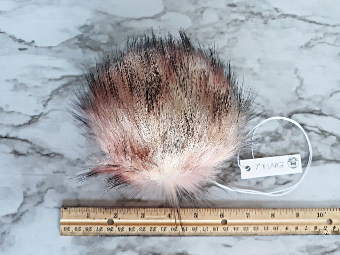 APOLLO Soft Pink Peach Grey Faux Fur Poms