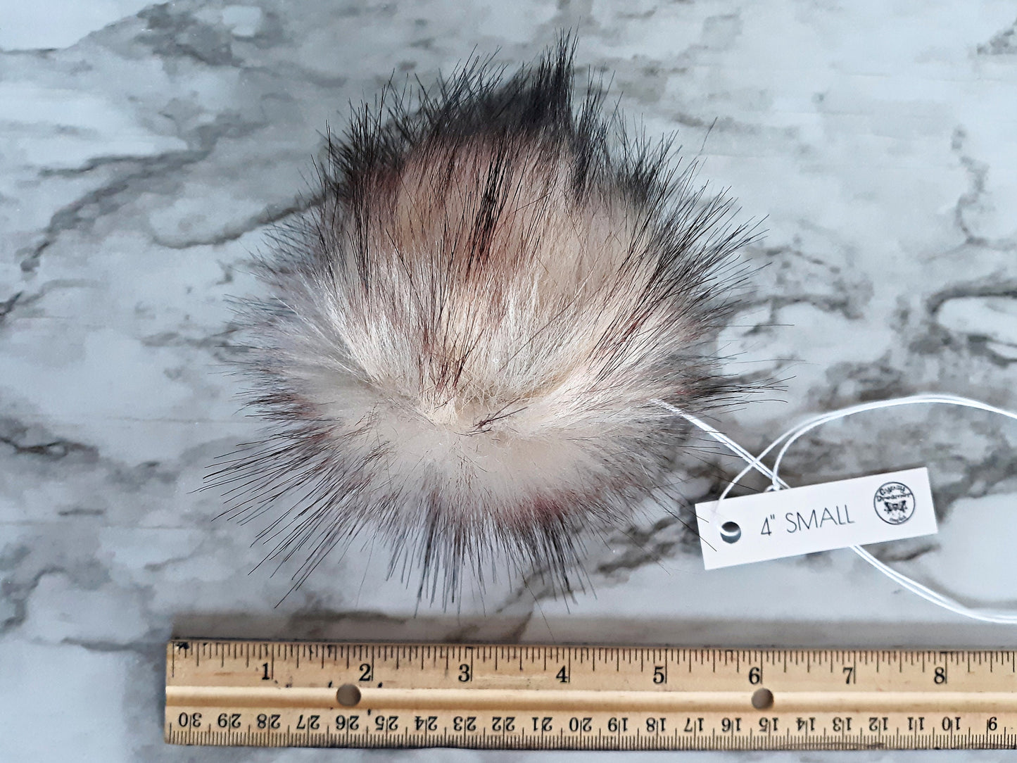APOLLO Soft Pink Peach Grey Faux Fur Poms