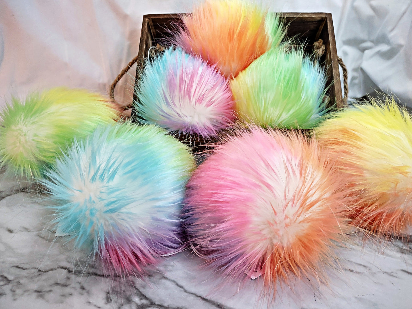 SNOW CONE Rainbow Pink Blue Green Purple Faux Fur Pom