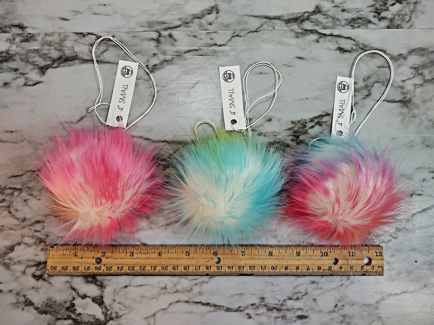 SNOW CONE Rainbow Pink Blue Green Purple Faux Fur Pom