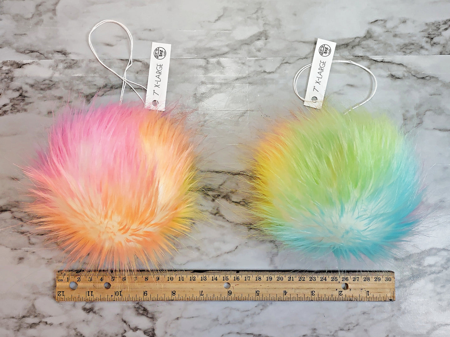SNOW CONE Rainbow Pink Blue Green Purple Faux Fur Pom