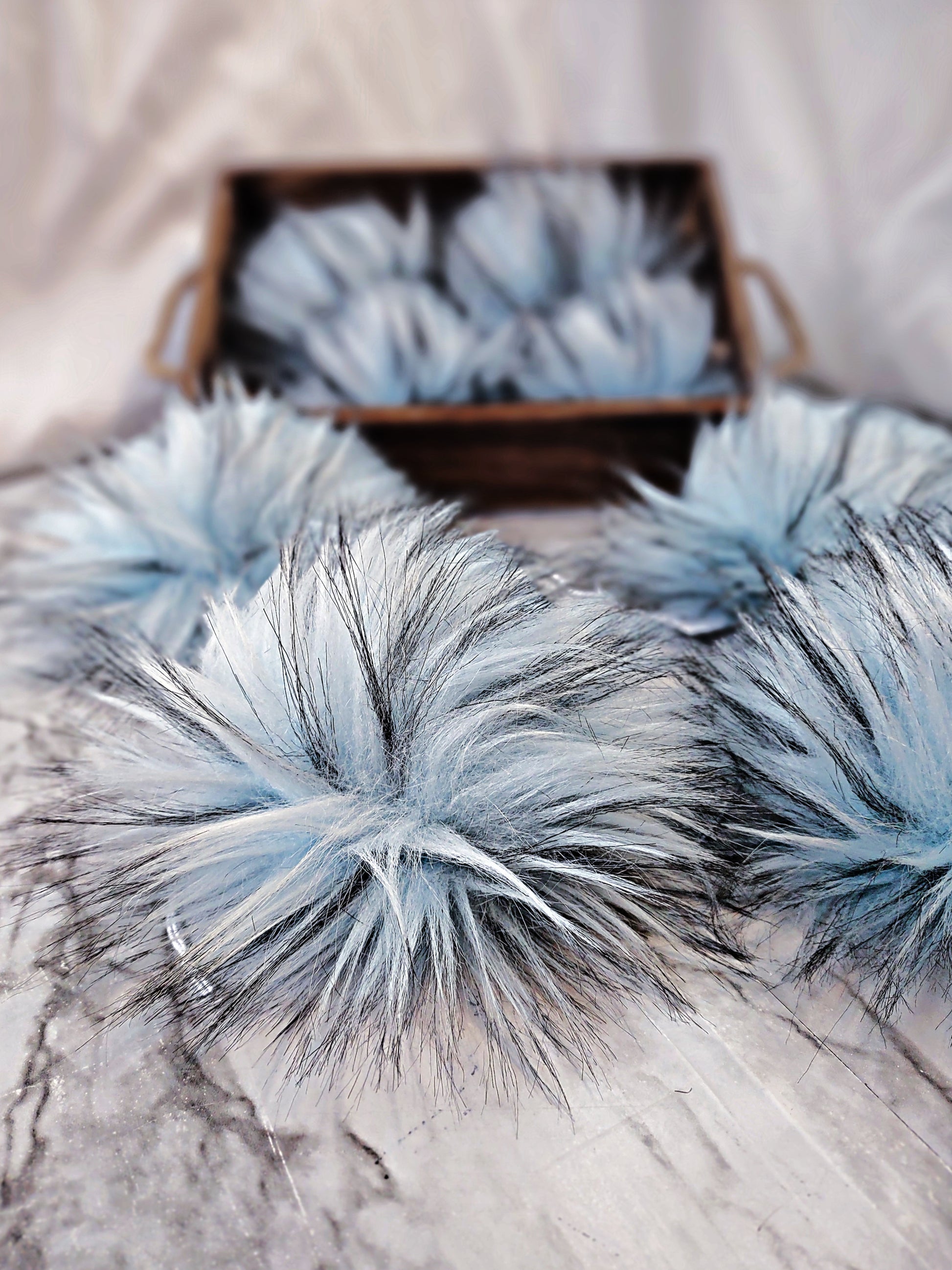 Spiked Faux Fur Blue Pom Pom for Crafts Speckled Fake Fur Poms for