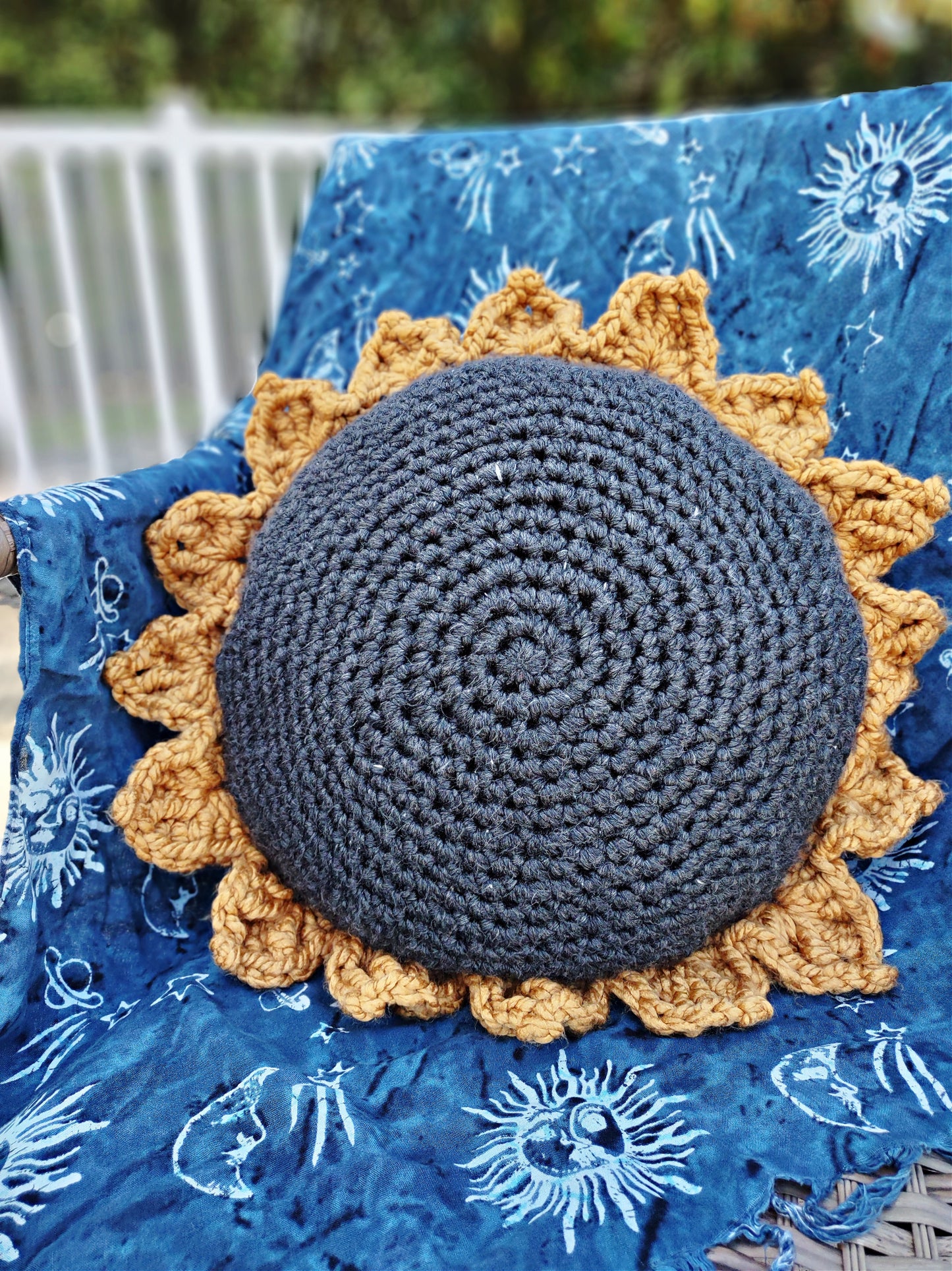 Bohemian Solar Eclipse Round Pillow Cover Crochet Pattern