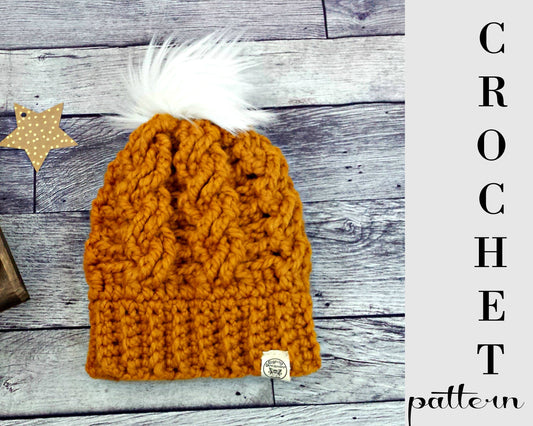 Chunky Crochet Cable Beanie PATTERN | Adult Kids Baby | US English Terms |  CAITLYN