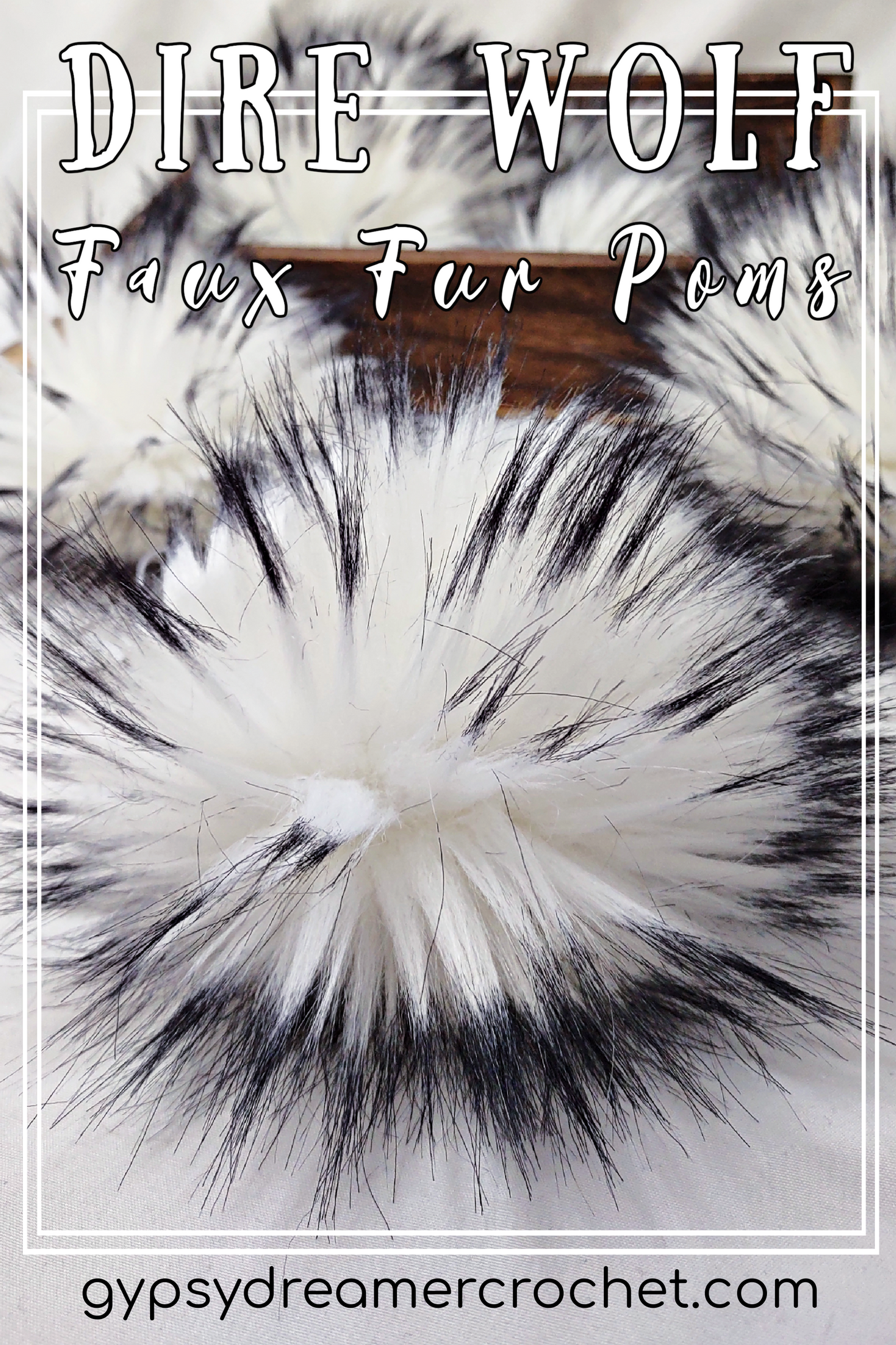 DIRE WOLF Black and White Faux Fur Pom