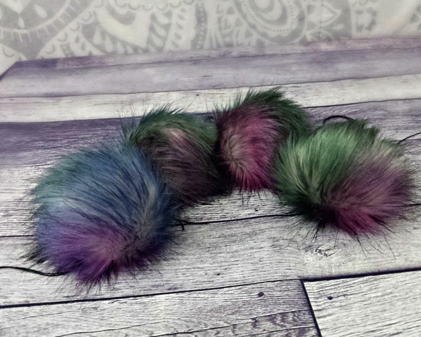 GALAXY Rainbow Black Pink Purple Blue Green Faux Fur Pom